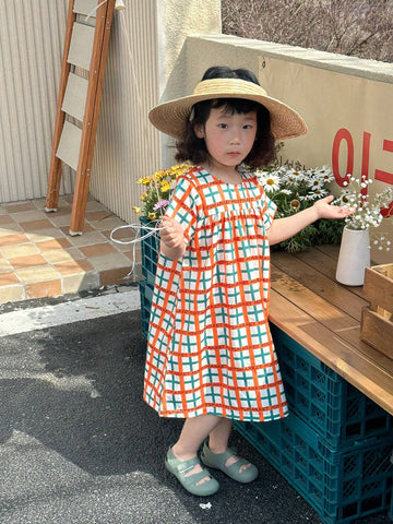 Young Girls Mexican Children Day Colorful Dopamine Basic Daily Dress