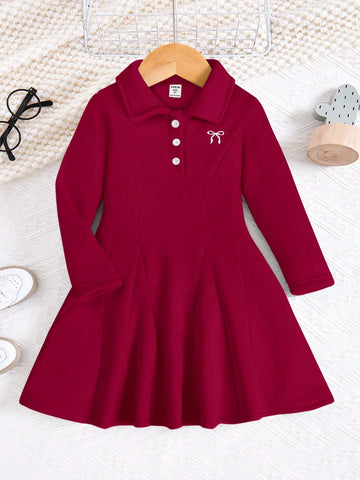 Young Girls Polo Collar Vintage Waist Dress, High-End High-Quality Outfit, A-Line Dress, Academic Style, Refined, Dress/Mini Dress