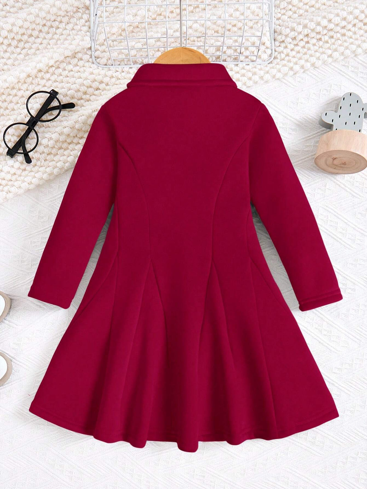 Young Girls Polo Collar Vintage Waist Dress, High-End High-Quality Outfit, A-Line Dress, Academic Style, Refined, Dress/Mini Dress