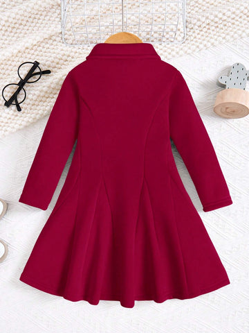 Young Girls Polo Collar Vintage Waist Dress, High-End High-Quality Outfit, A-Line Dress, Academic Style, Refined, Dress/Mini Dress