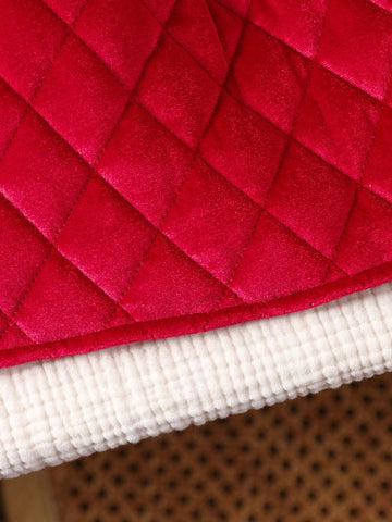 Young Girls Red Velvet Quilted Padded Dress, Warm & Comfortable For Autumn, Winter, Christmas Party