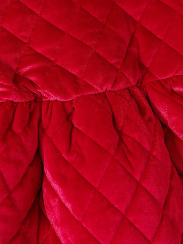 Young Girls Red Velvet Quilted Padded Dress, Warm & Comfortable For Autumn, Winter, Christmas Party