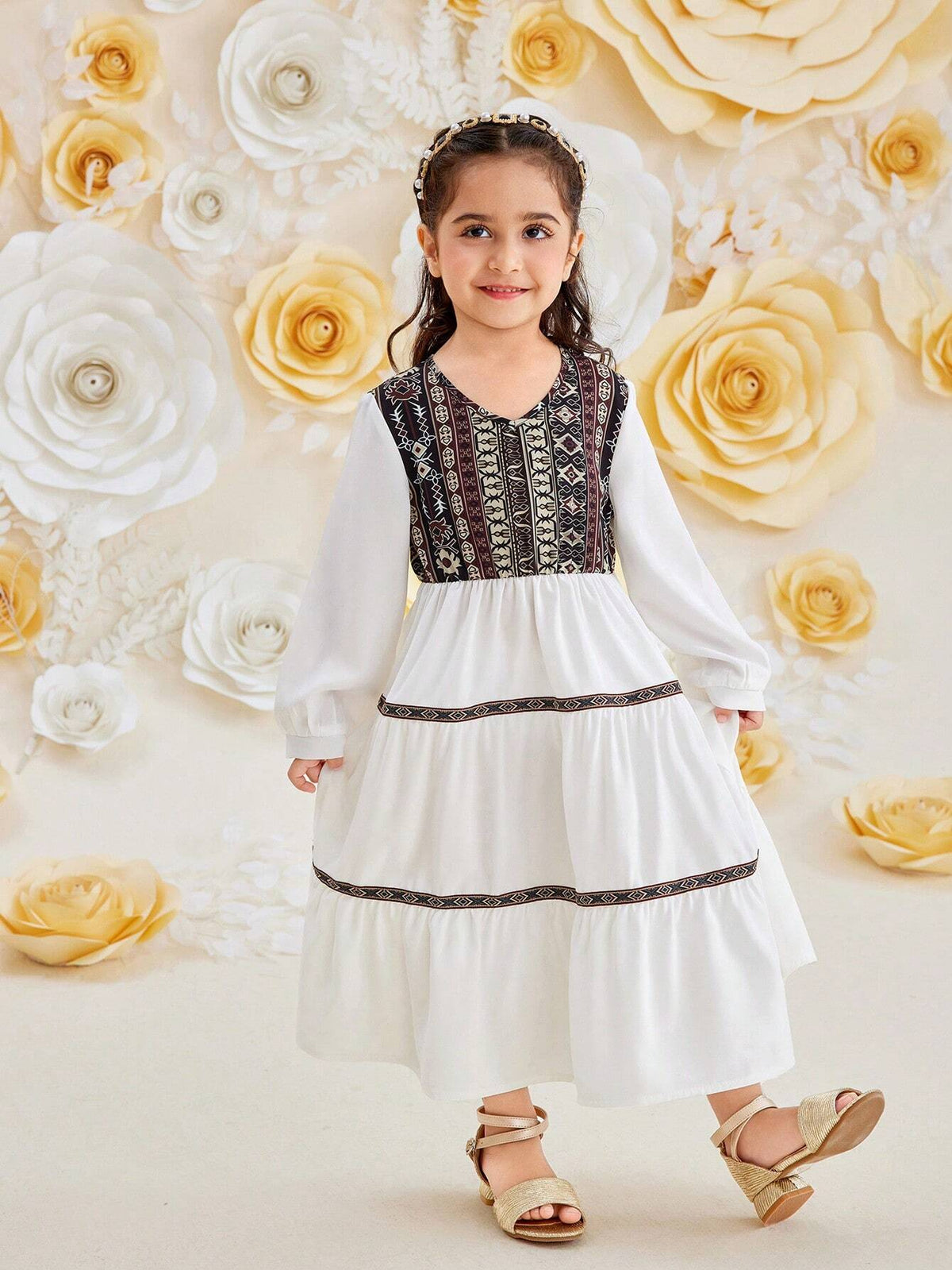 Young Girls' Retro V-Neck Dress, Suitable For Festivals And Beach Vacations, Summer