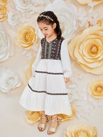 Young Girls' Retro V-Neck Dress, Suitable For Festivals And Beach Vacations, Summer