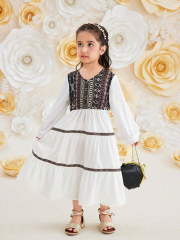 Young Girls' Retro V-Neck Dress, Suitable For Festivals And Beach Vacations, Summer