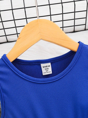 Young Girl's Rose Pattern Ribbed Woven Fabric Print Dress For Summer Vacation Party