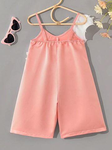 Young Girls' Ruffle Edge Romper With Pink Color, Elegant For Parties