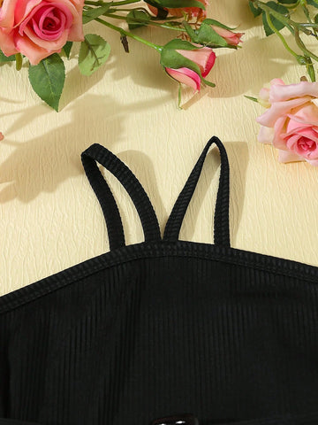 Young Girl's Solid Color Fashionable Summer Dress + Belt