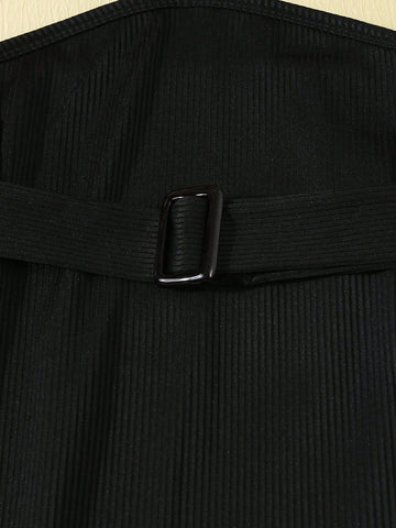 Young Girl's Solid Color Fashionable Summer Dress + Belt