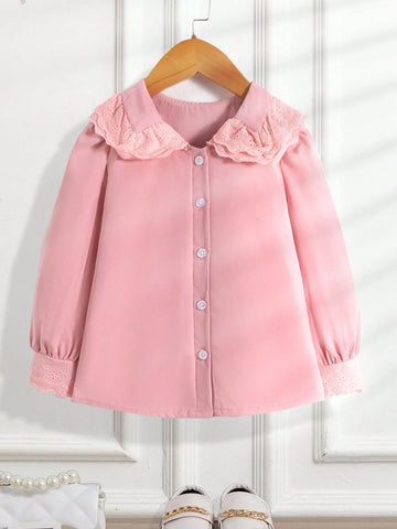 Young Girls' Solid Color Peter Pan Collar Casual Blouse, Spring/Autumn