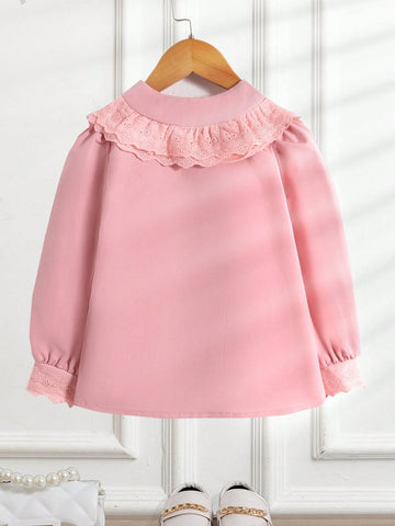 Young Girls' Solid Color Peter Pan Collar Casual Blouse, Spring/Autumn
