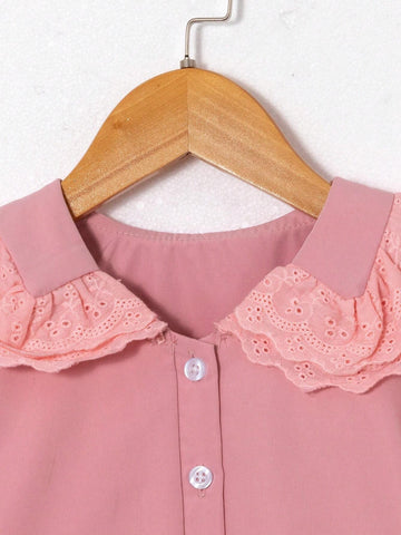 Young Girls' Solid Color Peter Pan Collar Casual Blouse, Spring/Autumn