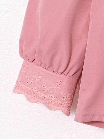 Young Girls' Solid Color Peter Pan Collar Casual Blouse, Spring/Autumn