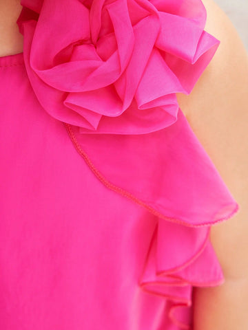 Young Girls' Solid Color Simple Daily Dress With Lace Decoration