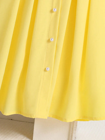 Young Girls' Solid Color Simple Daily Dress