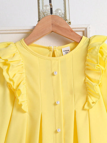 Young Girls' Solid Color Simple Daily Dress