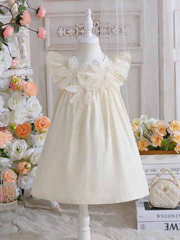 Young Girls' Solid Elegant Dress. Delicate Cap Sleeve Design Adds Cute Vibes