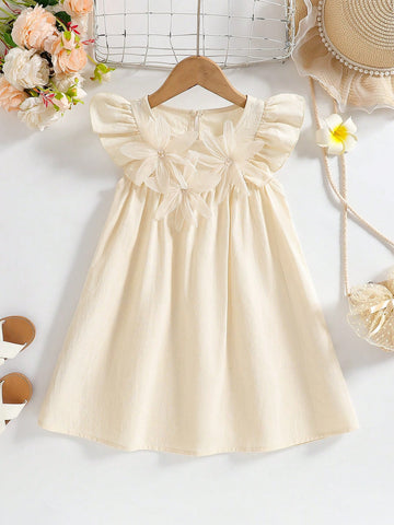 Young Girls' Solid Elegant Dress. Delicate Cap Sleeve Design Adds Cute Vibes