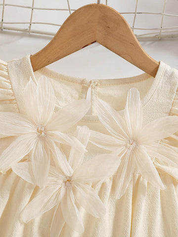 Young Girls' Solid Elegant Dress. Delicate Cap Sleeve Design Adds Cute Vibes