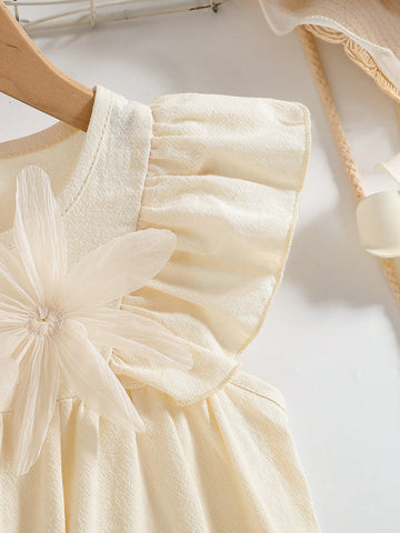 Young Girls' Solid Elegant Dress. Delicate Cap Sleeve Design Adds Cute Vibes