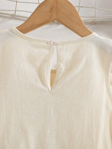 Young Girls' Solid Elegant Dress. Delicate Cap Sleeve Design Adds Cute Vibes