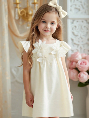 Young Girls' Solid Elegant Dress. Delicate Cap Sleeve Design Adds Cute Vibes