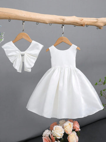 Young Girls Solid Party Dress & Dickey Collar