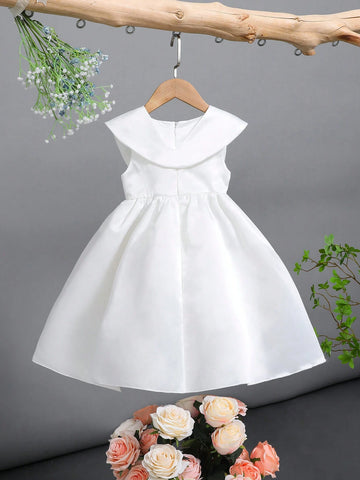 Young Girls Solid Party Dress & Dickey Collar