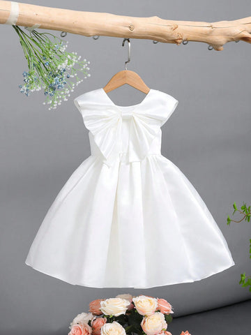 Young Girls Solid Party Dress & Dickey Collar