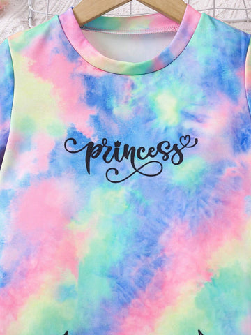 Young Girls Unicorn Print Round Neck Short Sleeve Dress