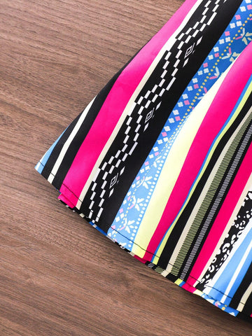 Young Girl's Vintage Striped & Printed Spaghetti Strap Dress For Summer Vacation