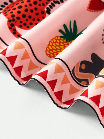 Young Girls Woven Casual Dress With Cute Graffiti Print