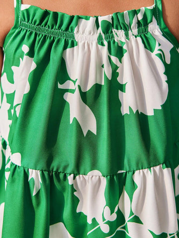 Young Girl's Woven Loose-Fitting Floral Spaghetti Strap Sundress, Perfect For Summer Vacation