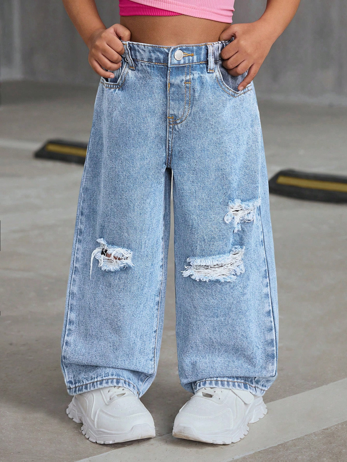 Young Girls Y2K Casual Distressed Loose Wide-Leg Denim Jeans,Street Cool Style Denim Pants, Girl Fall And Winter Clothes