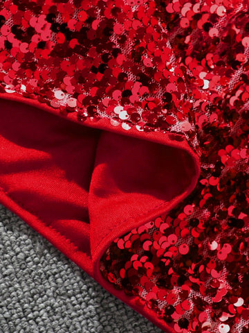 Young Girls & Toddler Girls Elegant Ombre Sequin Decorative Midi Skirt, Suitable For Party Occasions