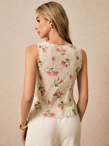 Women's Vacation Casual Floral Print Tie Front Sleeveless Shirt