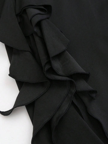 Sonza SHEIN MOD Women Elegant Asymmetrical Ruffled Hem Slit Dress