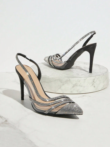 Pointy-Toe Pump With Slingback Strap, Stiletto Heel, Rhinestoned