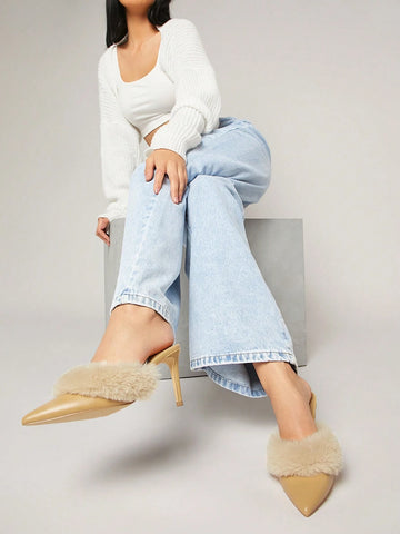 Women's Fashion Pointed Toe Plush Design High Heel Shoes