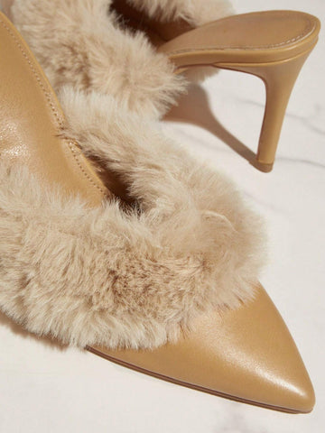 Women's Fashion Pointed Toe Plush Design High Heel Shoes