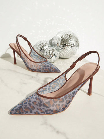 Women's Leopard See Through Mesh Pointy Toe Pumps