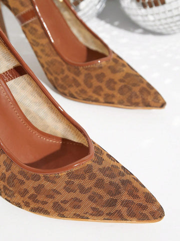 Women's Mesh Leopard Print Stiletto High Heel Trendy Pump Shoes Halloween Christmas Fall Winter
