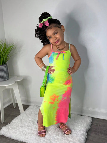 Young Girl Casual Street Style Tie-Dye Slip Dress