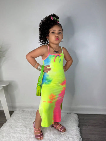 Young Girl Casual Street Style Tie-Dye Slip Dress