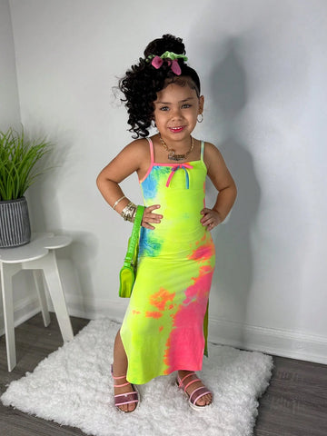 Young Girl Casual Street Style Tie-Dye Slip Dress