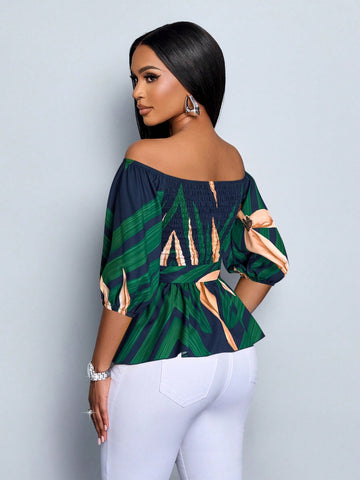 One-Shoulder Elegant Sexy Casual Office Business Bohemian Floral Print Blouse