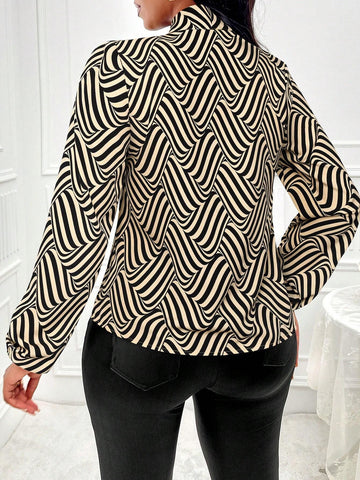 Women's Autumn Striped Tie Collar Long Sleeve Elegant Shirt