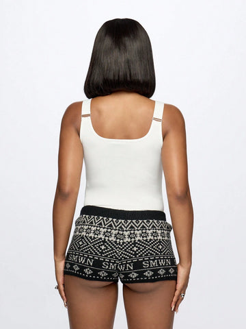 SUMWON WOMEN High Rise Logo Print Bodysuit With Shoulder Detail