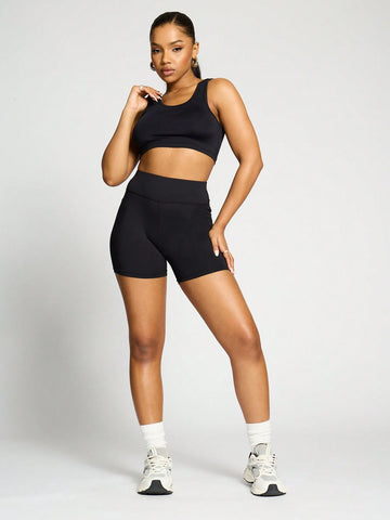 SUMWON WOMEN Jersey Crop Tank Top And High Waist Running Shorts Two Piece Co Ord Set