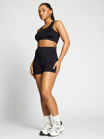 SUMWON WOMEN Jersey Crop Tank Top And High Waist Running Shorts Two Piece Co Ord Set